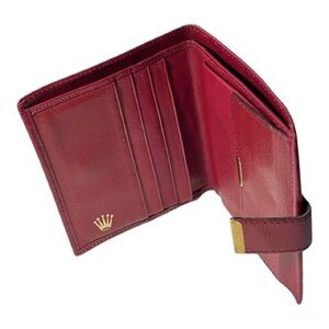 ROLEX Leather Wallet Daytona Sea-Dweller Explorer Submariner GMT Dark Red **READ